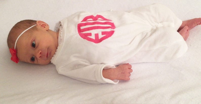 Monogrammed Coming Home Outfit 0-3 Month Personalized Baby Sleeper Romper 3-6 Month 6-12 Month
