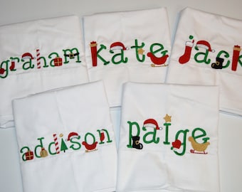 PERSONALIZED  Christmas Pillowcase - Standard Pillowcase Custom Santa Embroidered Name