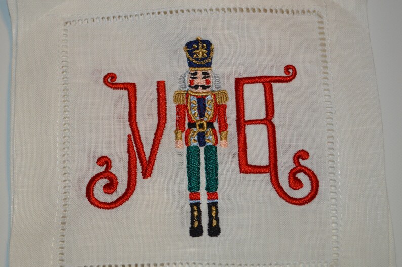 Personalized Nutcracker Embroidered Linen Cocktail Napkins - Thumbnail 2