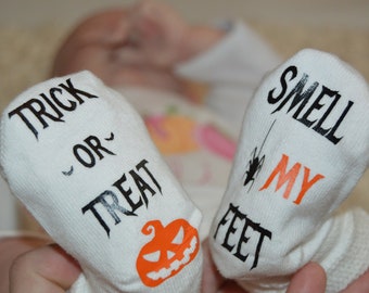 Halloween Trick or Treat Funny Baby and Toddler Socks Trick or Treat Smell my Feet