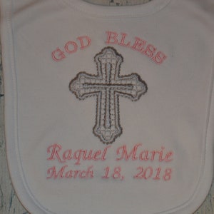 Custom Monogrammed Baptism Bib, Personalized Christening Bib, Baby Cross Bib