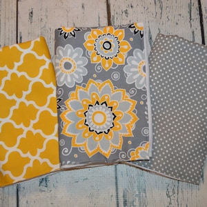 Yellow and Grey Girls Fabric Burp Cloth set of 3 - Personalized Baby Burp Cloth Set, Pesonalized  Girls Burp Cloths