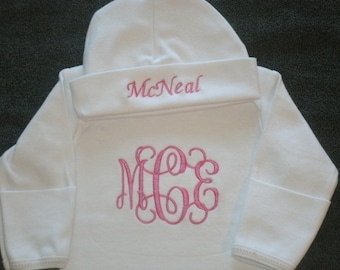 Custom Personalized Infant Gown and Cap set Monogrammed Layette Gown