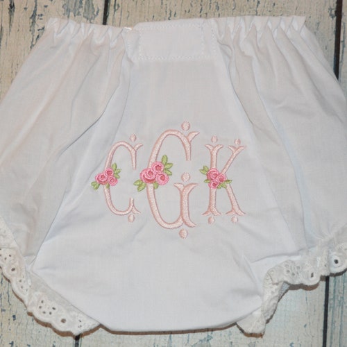 Monogrammed Baby Bloomers With Roses Personalized Baby Etsy