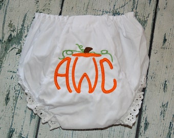 Baby Bloomers Monogrammed Pumpkin Baby Girl Fall Bloomer, Diaper Cover with Pumpkin Shape Monogram, Newborn Bloomers, Personalized Bloomers