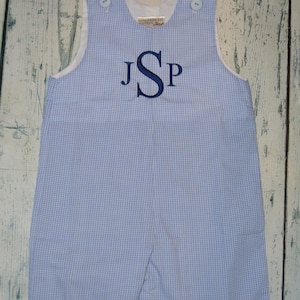 Monogrammed Boys Gingham Jon Jon, Personalized Shortall or Longall Boys Outfit