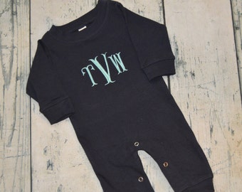 Personalized Baby Boy Sleeper Romper - Navy Blue -  Monogrammed Baby Boy Coming Home Outfit