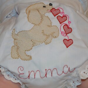 Valentines Puppy Baby Bloomers, Monogrammed Valentines Bloomer, Monogrammed Girls Diaper Cover, Personalized Bloomer