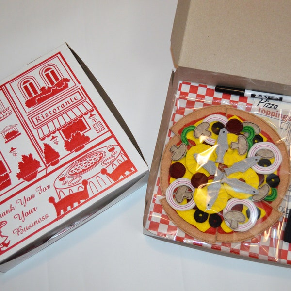 Pretend Play Pizza with Toppings and Reusable Menu - Felt Pizza or Vinyl Choose from whole Pie, Half Pie, or by the Slice - Felt Play Food