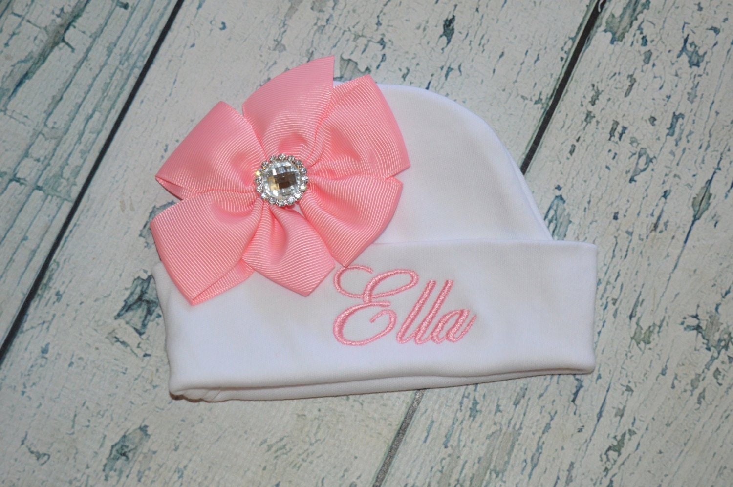 Personalized Baby Girl Hat with Bow Monogrammed Newborn Girl | Etsy