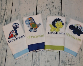 Personalized Dinosaur Burp cloth Set of 4  Burpies  Monogrammed