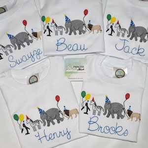 Personalized Boys Zoo Animal Birthday Parade Outfit or Shirt, Gingham Zoo Birthday Party Monogrammed Shirt image 3