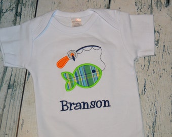 PERSONALIZED Baby Boy  Fishing Bodysuit,  Fishing Pole Boys Shirt, Monogrammed Fishing Shirt