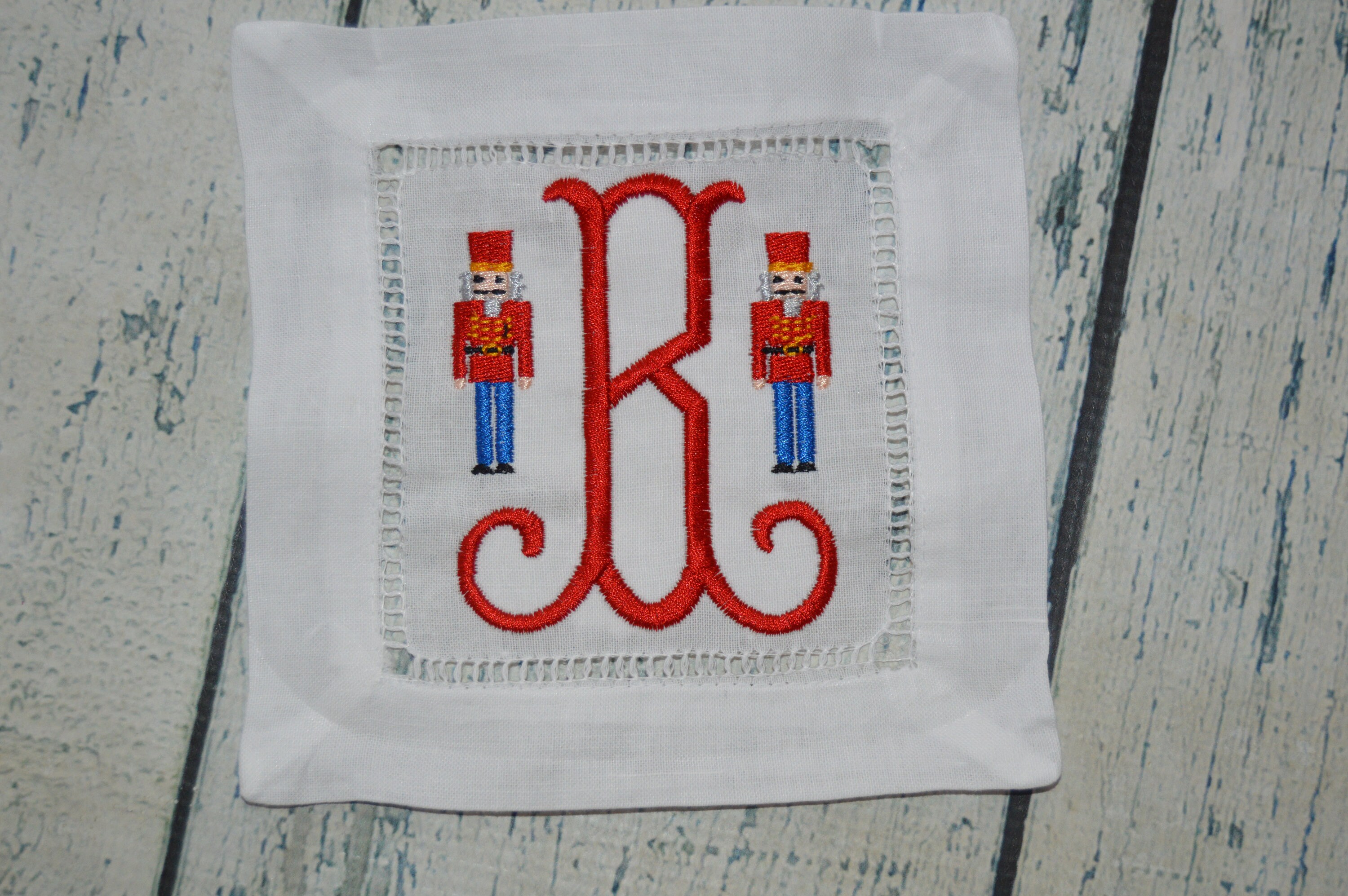 Monogrammed Linen Cocktail Napkins Monogram Nutcracker Etsy