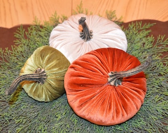 Velvet Pumpkin Home Decor Trend Fall Decorating - Burnt Orange Olive or Champagne Velvet