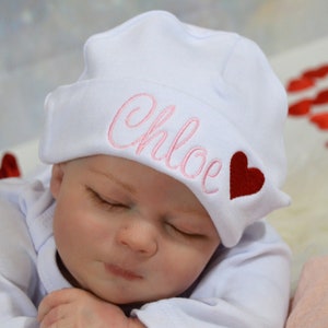 Personalized Newborn Valentines Hat, Embroidered Beanie for Babies, Valentine&#39;s Heart baby cap