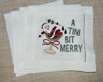 Christmas A Tini Bit Merry Martini Cocktail Napkin set Party Linens