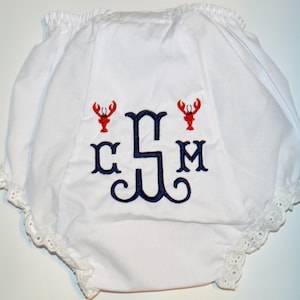 Monogrammed Baby Bloomers: Custom Embroidered Lobster Design