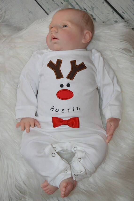 Baby Boys Christmas Outfit, Boys Reindeer Sleeper Romper Christmas