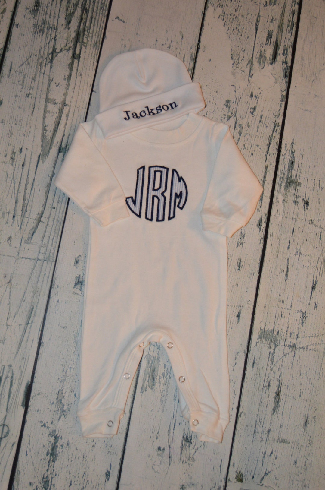 Personalized Infant Sleeper Romper and Cap Set Monogrammed Coming Home