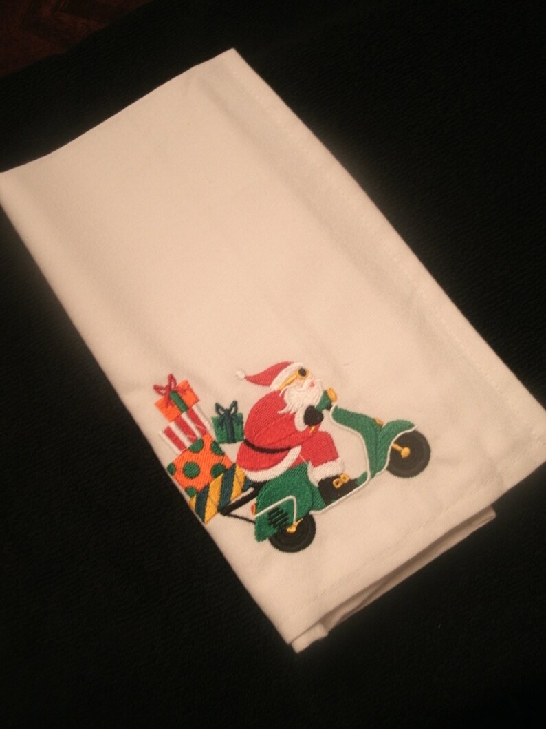Santa Embroidered Cloth Napkins Santa on Scooter Napkins Fun Etsy