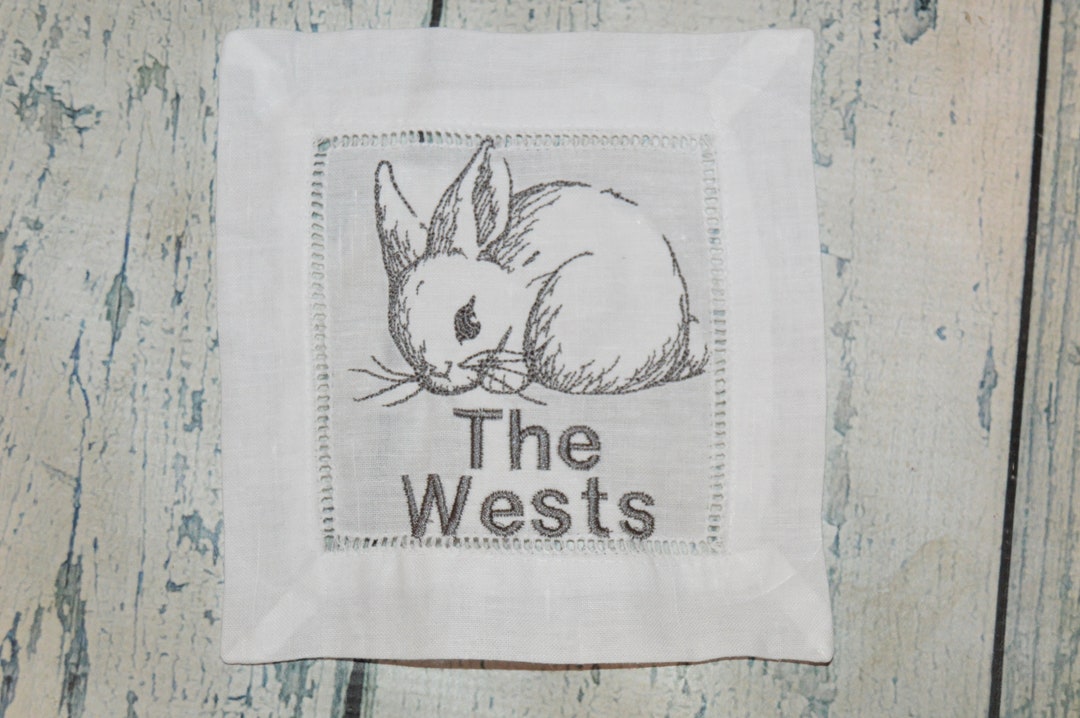 Personalized Easter Bunny Linen Cocktail Napkins Monogram Etsy