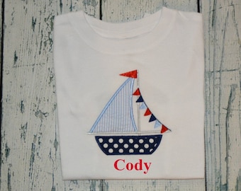 Personalized Sailboat Shirt or Bodysuit, Monogrammed Boys Nautical Beach Shirt
