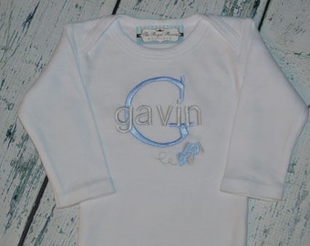 Personalized Baby Boy Outfit, Embroidered Bodysuit with Plane, Baby Boy Airplane