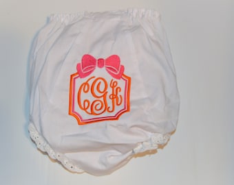 Monogrammed Baby Girl Bloomer,  Preppy Bow Baby Bloomer, Personalized  BLOOMERS Diaper Cover