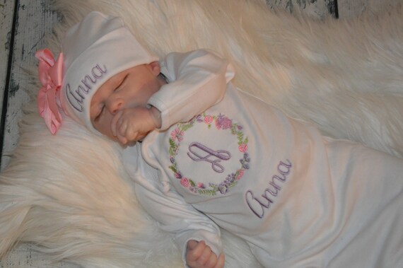 monogrammed newborn girl outfit