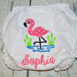 Personalized Flamingo Bloomers  Girls Diaper Cover with Monogram, Monogrammed Baby Bloomers, Applique Embroidered Bloomers