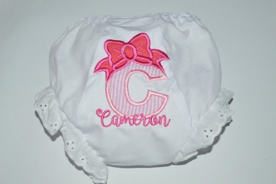 Personalized Baby Bloomers, Girls Initial Applique With Bow and