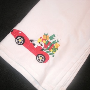 Christmas Santa in Corvette cloth Dinner Napkins, embroidered reusable napkins
