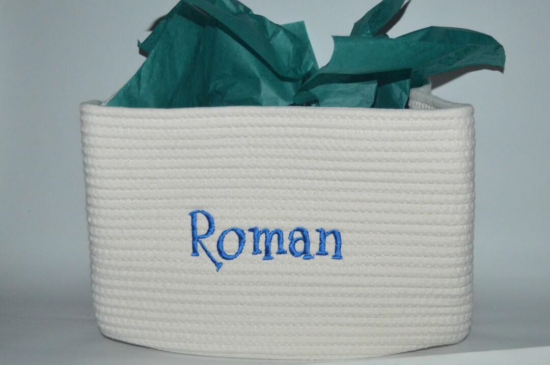 Personalized Baby Gift Basket Embroidered Rope Basket Etsy