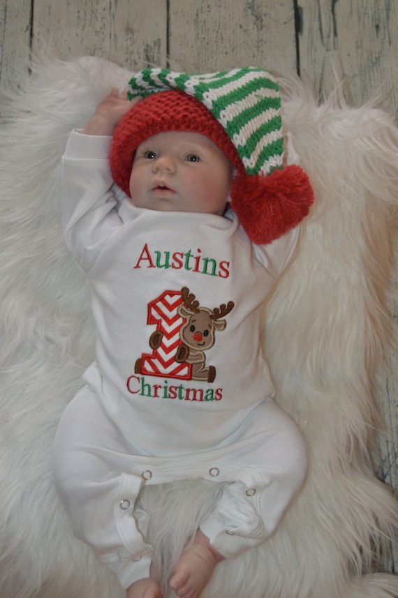 Personalized Baby Boys First Christmas, Boys Reindeer Sleeper - Main Image