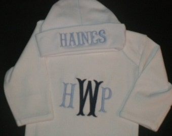 PERSONALIZED Coming Home Outfit  Infant Gown and Cap set Monogrammed