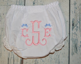 Monogrammed Baby Bloomers with Little Embroidered Bows, Custom Mini Design & Colors,  Baby Bloomer,  Personalized Bloomers