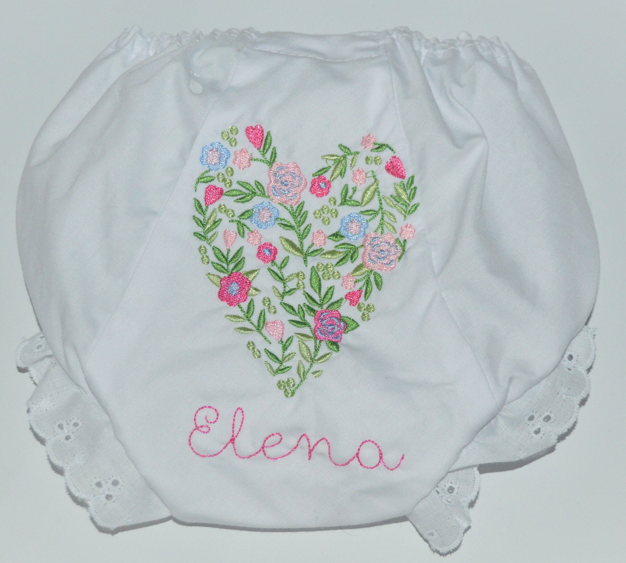 Personalized Baby Bloomers Floral Heart Girls Diaper Cover