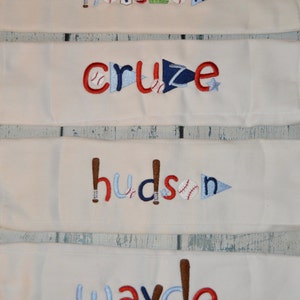 Personalized Baseball Burp cloth  Monogrammed Name in Baseball Lettering