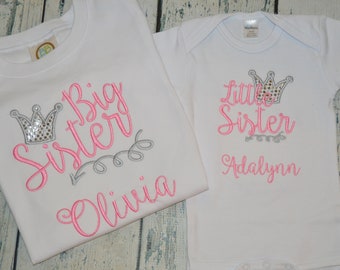 Big Sister Little Sister shirt set, Personalized Sisters Shirt Set, Sibling Shirt Set, Personalized Big Sister Princess Crown Set