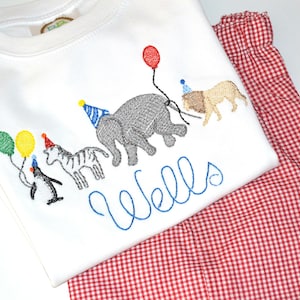 Personalized Boys Zoo Animal Birthday Parade Outfit or Shirt, Gingham Zoo Birthday Party Monogrammed Shirt