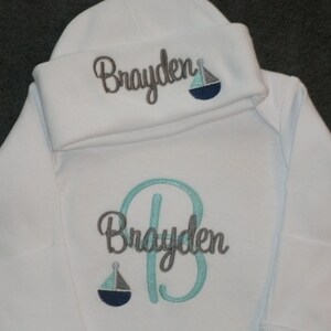 Personalized Infant Gown and Cap set Monogrammed Coming Home Outfit Turtle