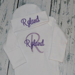 PERSONALIZED Newborn Gown Hat Set - baby Coming Home Outfit  Infant Gown and Cap set Monogrammed