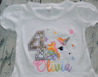 Personalized Unicorn Birthday Shirt, Personalized Unicorn Birthday Dress, 1st Birthday 2nd Birthday, 3rd Birthday + Monogram Birthday Outfit