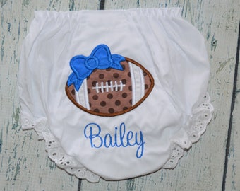 Personalized Football Baby Bloomers, Monogrammed Baby Girls Diaper Cover, Monogrammed Football Team Baby Bloomers, Bloomers