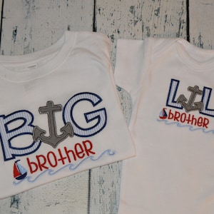 Nautical Sibling Brother Set - Big Brother and Lil Brother Nautical Sibling set - Anchor and Sailboat