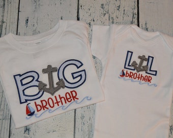 Nautical Sibling Brother Set - Big Brother and Lil Brother Nautical Sibling set - Anchor and Sailboat