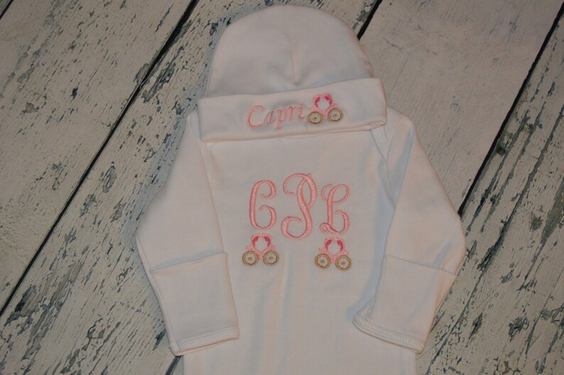 Princess Carriage Personalized INFANT GOWN and CAP Set Monogrammed