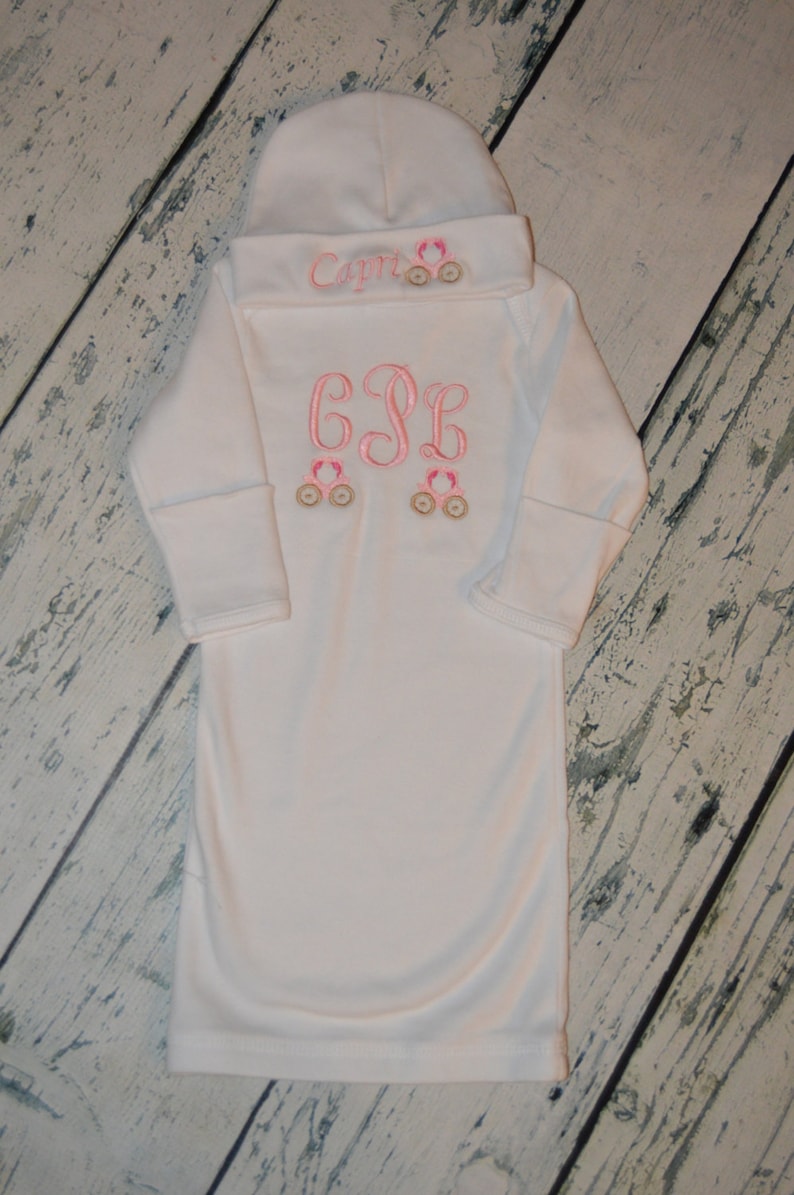 Princess Carriage Personalized INFANT GOWN and CAP Set Monogrammed