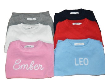 Personalized Kids Sweater with Name, Monogram Pullover Winter Shirt, Baby and Toddler Embroidered Sweater